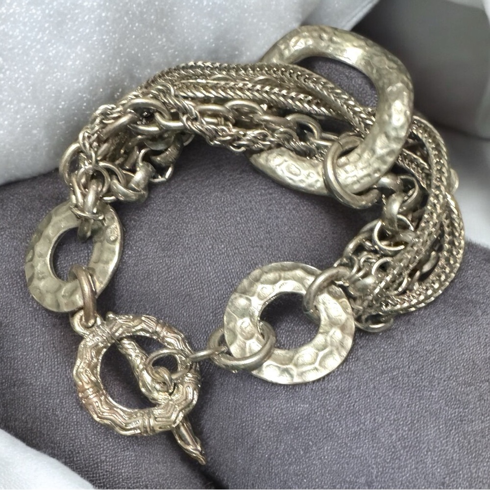 Silver Textured Chain Bracelet with Circular Elements